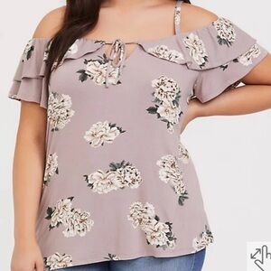 Torrid Floral Lace-Up Blouse with Ruffle Sleeves